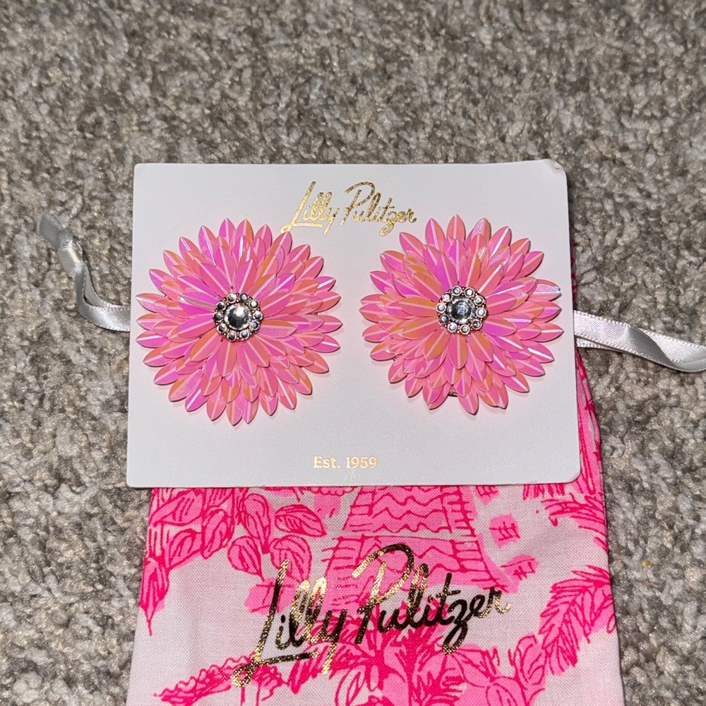 Lilly Pulitzer Pink Floral Crystal Center Earrings